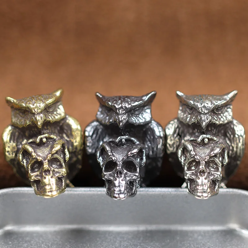 Owl Skull Head EDC Brass Knife Beads DIY Paracord Bracelet Accessories Outdoor Tool Umbrella Rope Woven Lanyard Keychian Pendant