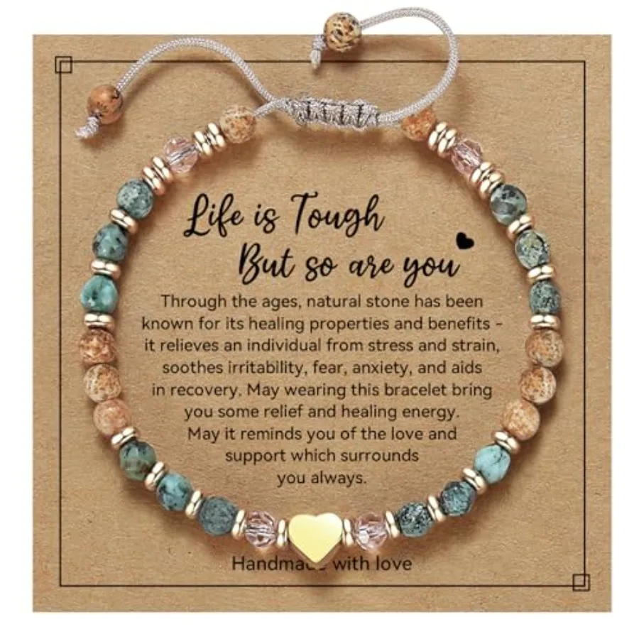 

Inspirational Gifts for Women Birthday - Healing Natural Stone Bracelets, Thinking of You Get Well Soon Gifts for Women Friend