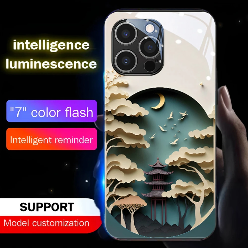 

So Pretty Moon Pavilion Sound Music Control Led Light Phone Case For iPhone 15 14 13 12 11 Pro Max XR XS Plus 6 7 8 SE2020