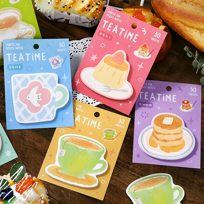 30Pcs Cute Cake Tea Time Sticky Notes Decoration Scrabooking To Do List Daily Check Message Notes Paper Memo Pad Stationery