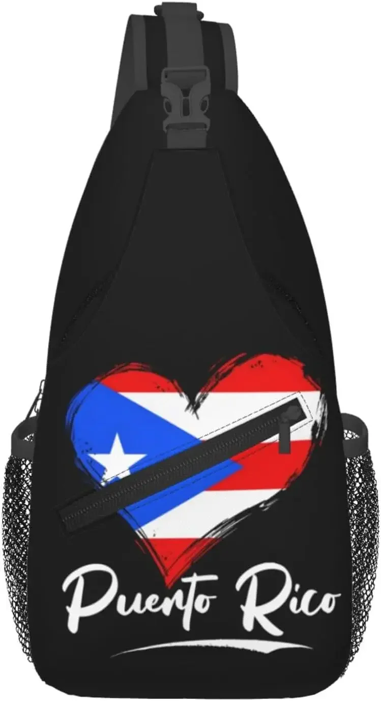 Patriotic Flag Sling Bag, Adjustable Crossbody Backpack for Women Men, Funny Shoulder Daypack for Travel Casual Puerto Rico Love