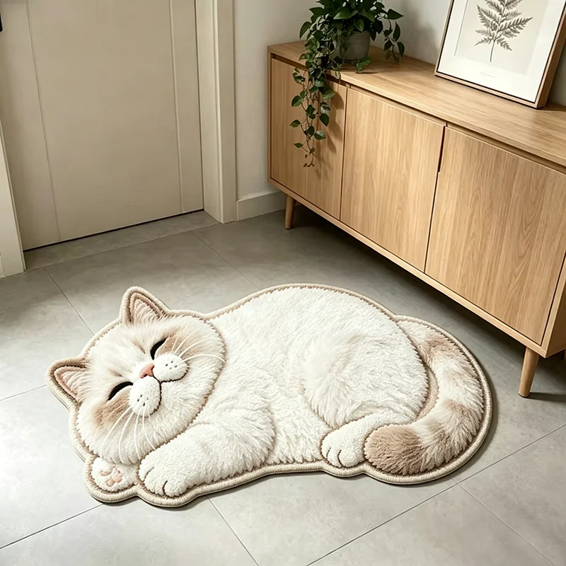Home Bathroom Carpet - VIKAMA Sleeping Ragdoll Cat Shaped Area
