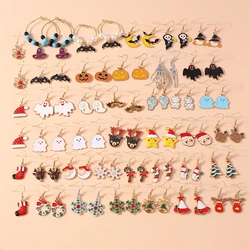 Fashion Christmas Tree Santa Claus Drop Earrings for Women Halloween Pumpkin Ghost Dangle Earrings Girls Festival Jewelrty Gifts