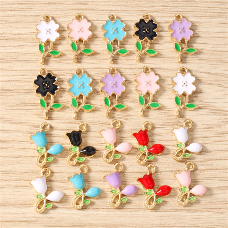 10 Stück Niedliche Bunte Emaille-Blumenanhänger für Schmuckherstellung, Ohrringe, Anhänger, Halsketten, Armbänder, DIY Handgemachtes Kunsthandwerk Zubehör – Detail 1