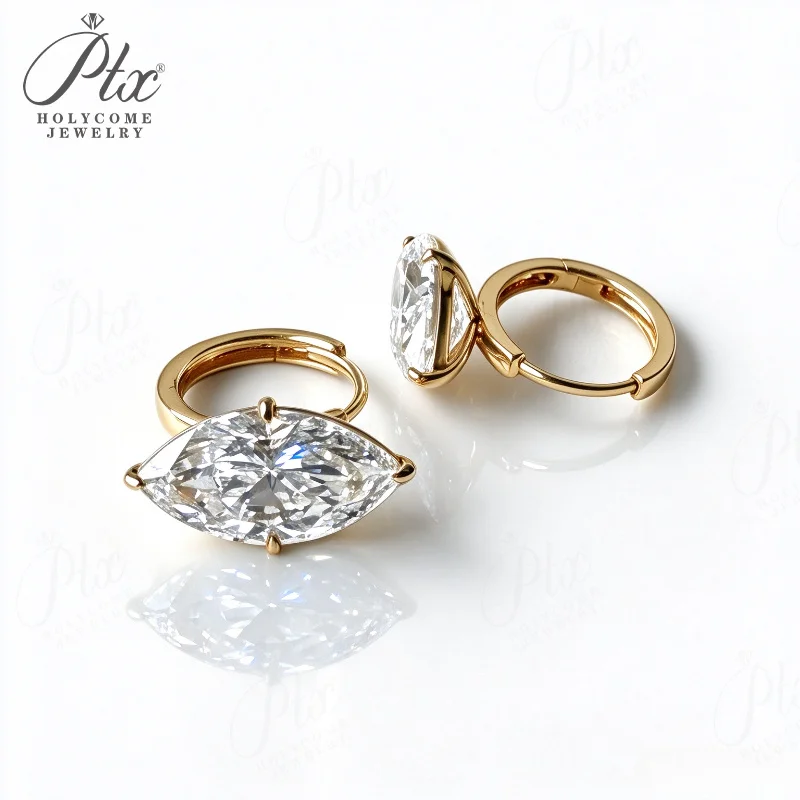 18K Gold Hoop Earrings Lab Grown Diamond 1ct Marquise Cut Anniversary Gifts Charms Ear Stud for Woman Party Holycome Jewelry