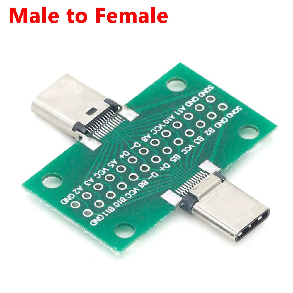 1pcs Type-C Male to Female USB 3.1 Test PCB Board Adapter Type C 24Pin 2.54mm Connector Socket For Data Line Wire Cable Transfer