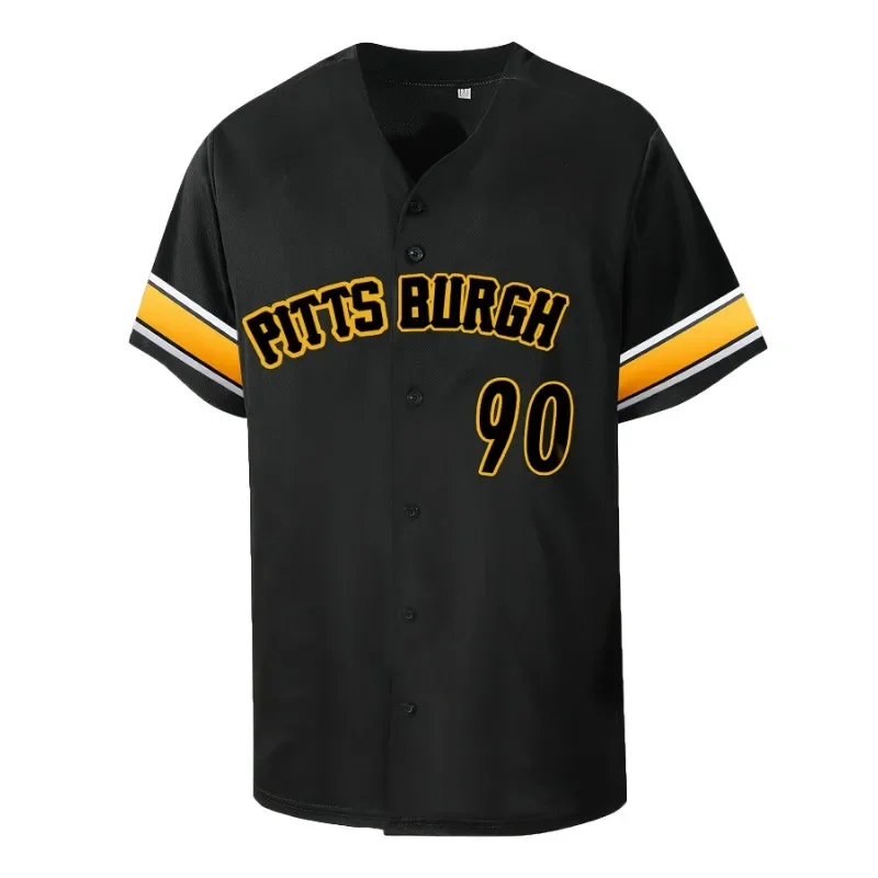 Men's Baseball Jersey Pittsburgh Breathable Short Sleeves Shirts Classic Button-Up Stylish Casual Wear for Everyday Occasions