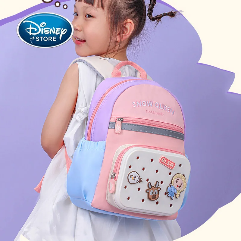 

Disney Frozen Baby Girl Kindergarten Backpack Cartoon Snow Queen Children Cute DIY Badge Student Schoolbag