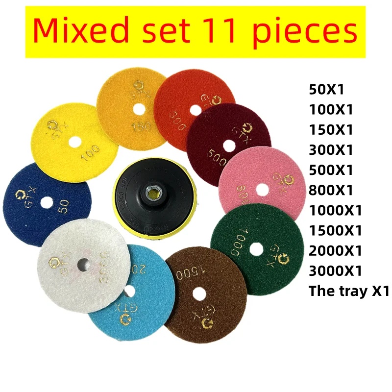 4-inch 11 piece set diamond polishing pad dry/wet grinding disc abrasive, used for grinding granite, marble, quartz tiles, glass