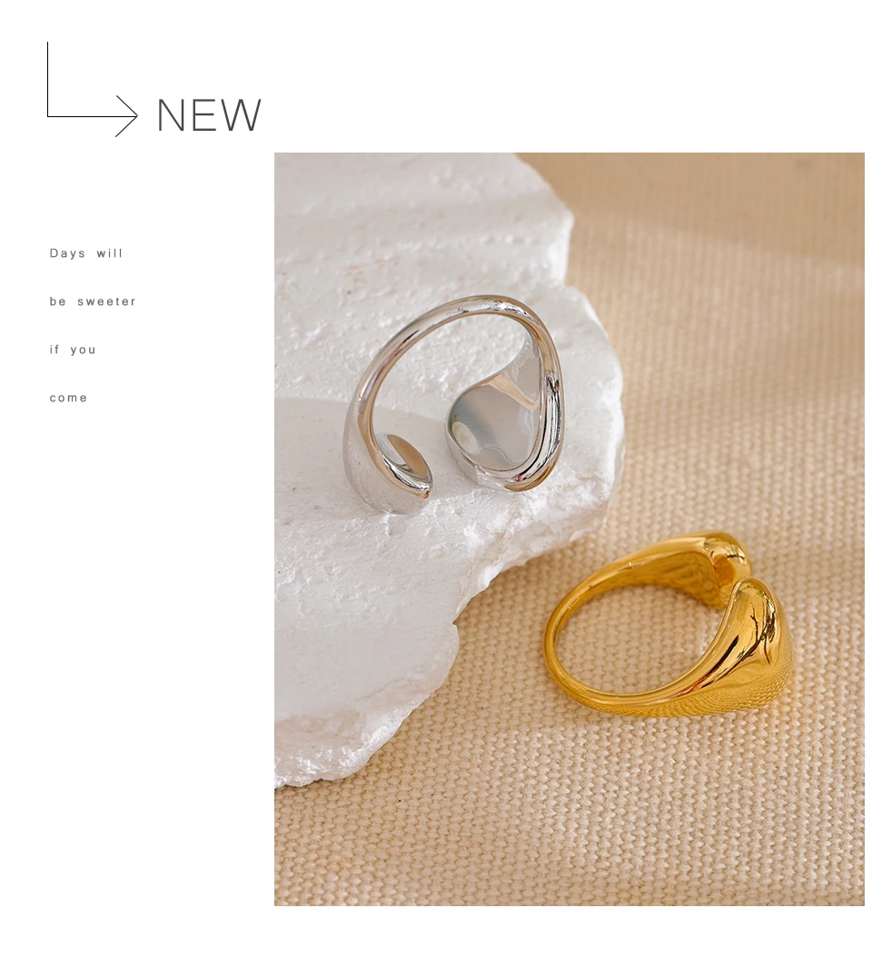 Yhpup Edelstahl, hochwertiger, minimalistischer, täglicher, glatter, modischer, offener, verstellbarer Ring, wasserdicht, galvanisierter Guss-Schmuck – Detail 9