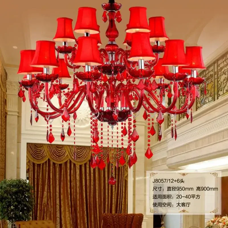 Red Christmas Holiday lighting Lucky wine red crystal chandelier Led Pendientes  12/15/18 pcs Large wedding candle holders light