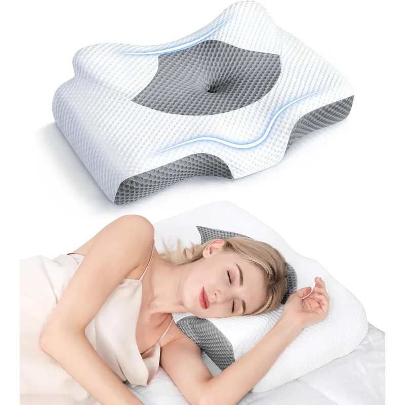 Cervical Pillow for Neck Pain Relief, Hollow Design Odorless Pillows with Cooling Case, Adjustable Orthopedic Bed for Sleeping