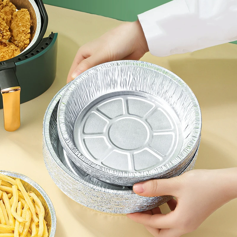 50Pcs Disposable Foil Pans Round Foil Pie Pans For Air Fryer Baking Cooking Storage Baking Basket Pans Foil Tray 6/7/8 Inch