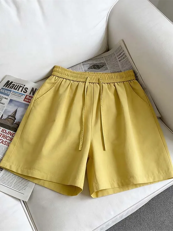 

plus Size Korean Style Summer Shorts Women's Loose Fit Flattering Wide Waist Drawstring Casual Pants Breathable Comfortable