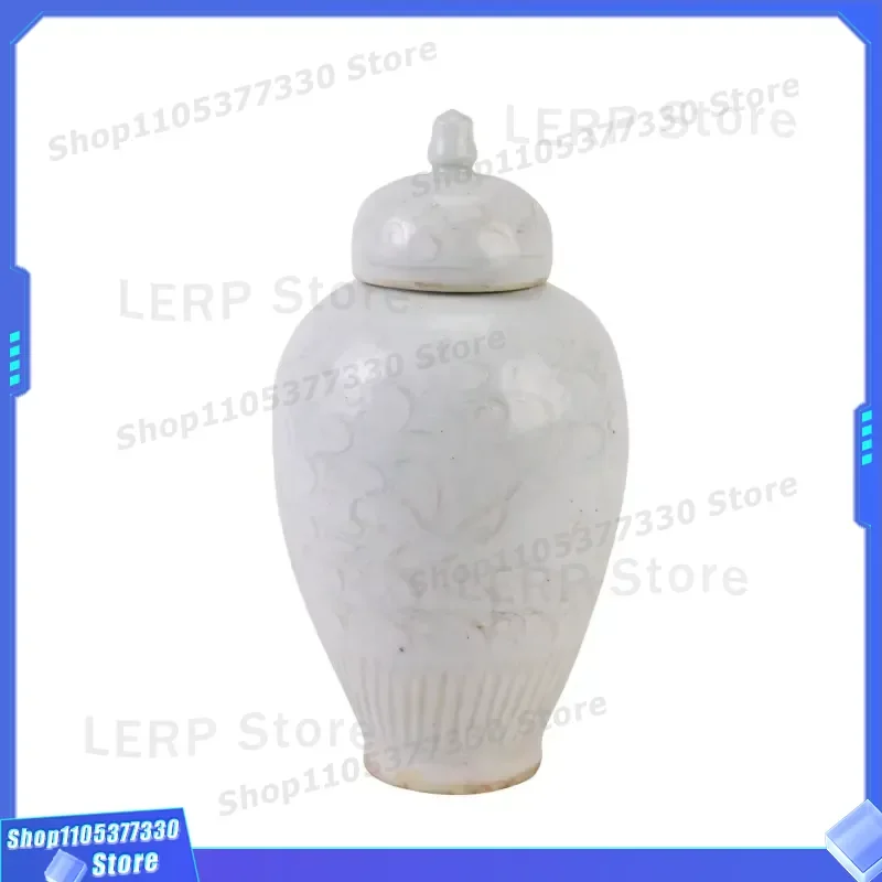 RXBF10 Antique Song Dynasty Style Blue Floral Carved Ceramic Storage Jar with Lid Decorative Pot for Home Ornament Vintage