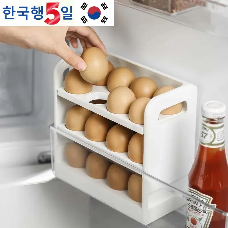 White Egg Storage Container 3 Tier Reversible Refrigerator Side Door Egg Storage Organiser Space Saving