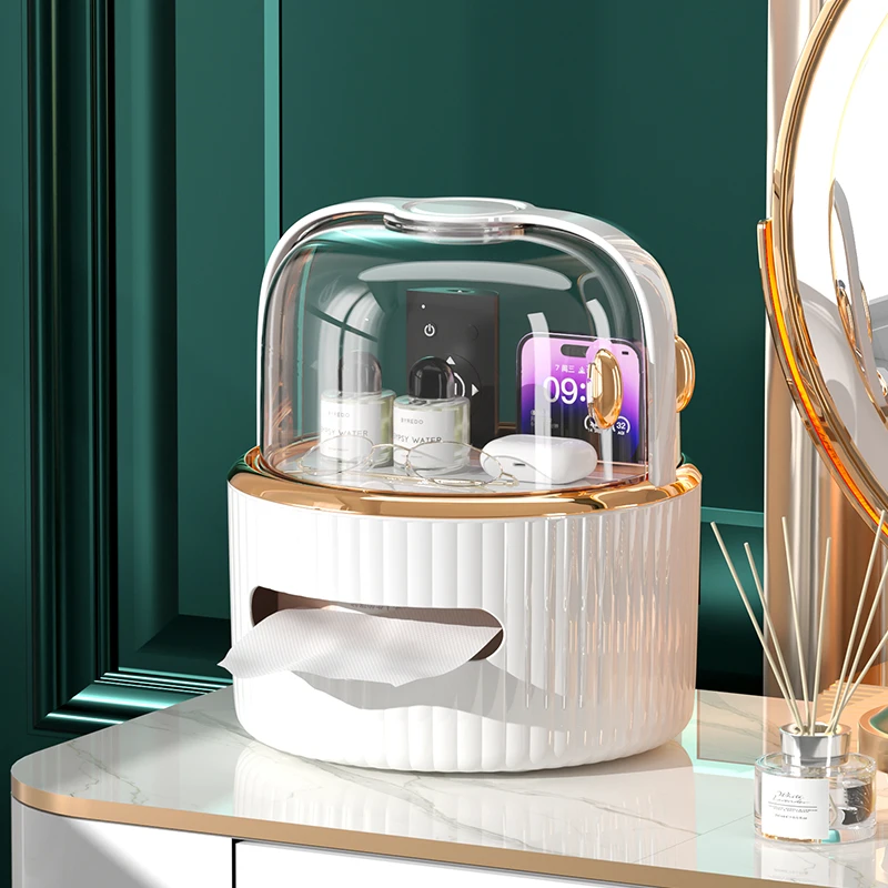 

Living Room Tissue Box Holder Organizer Versatile Luxury Paper Box Large Cosmetic Makeup Transparent Cover Rotating Storage Rack