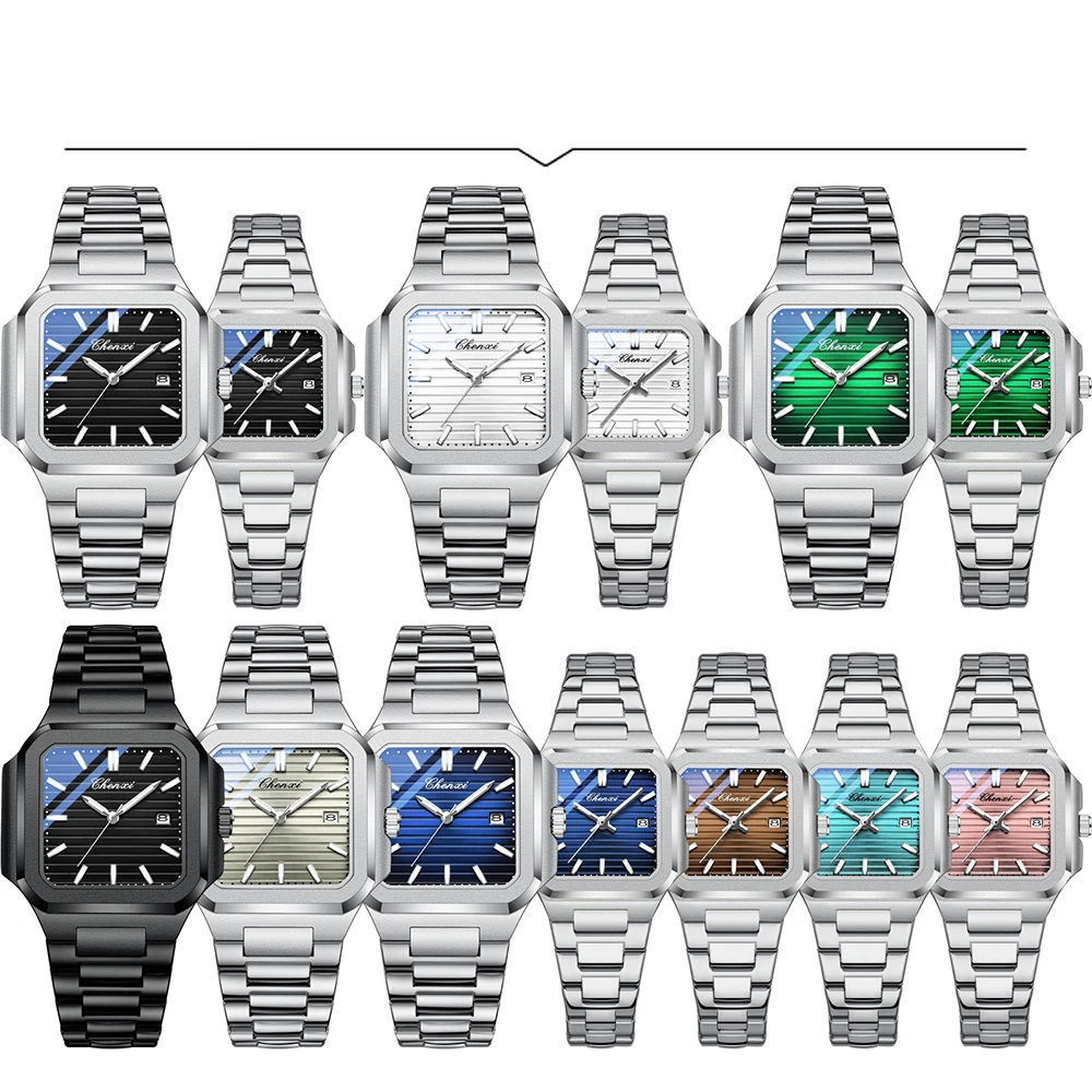 Casual Couple Watches Pair Men and Women High Quality Square Stainless Steel Waterproof 2PCS Men's And Women's Quartz Watch Gift