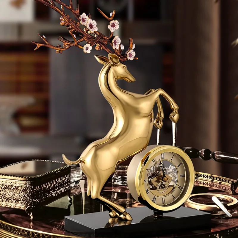 Luxury Coffee Table Living Room Deer Clock Quality Brass Decoration Home Interior Deco