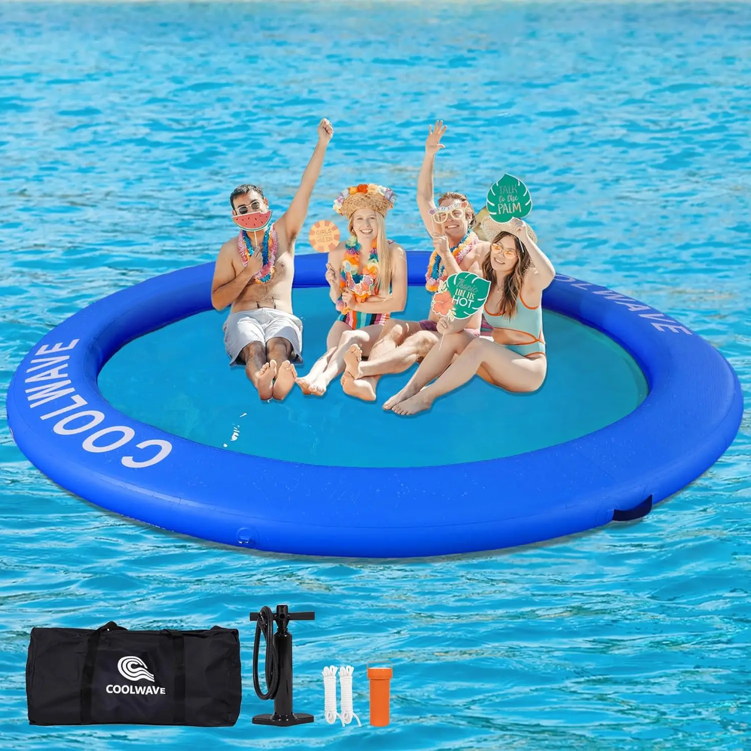 

COOLWAVE Надувной водный гамак Плавающая док-станция, Надувной плот для семьи и друзей, Плавающее кольцо для вечеринок, Подходит для нескольких P