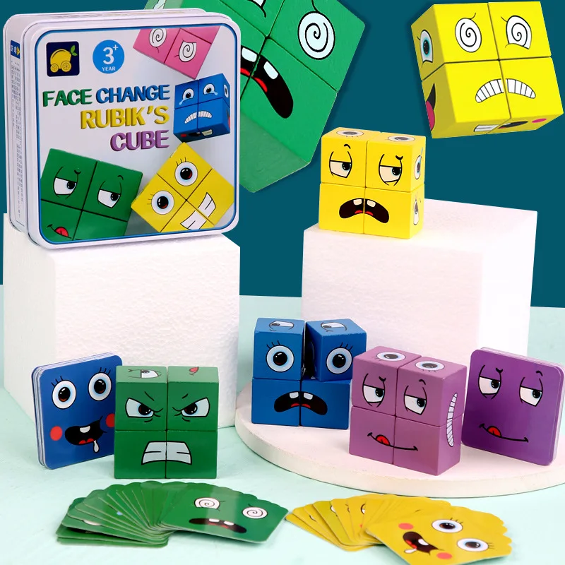 New Cross-Border Iron Box Face-Changing Magic Cube Building Blos Wooden Clenge Levels Toys for Children Parent-Child Tab...