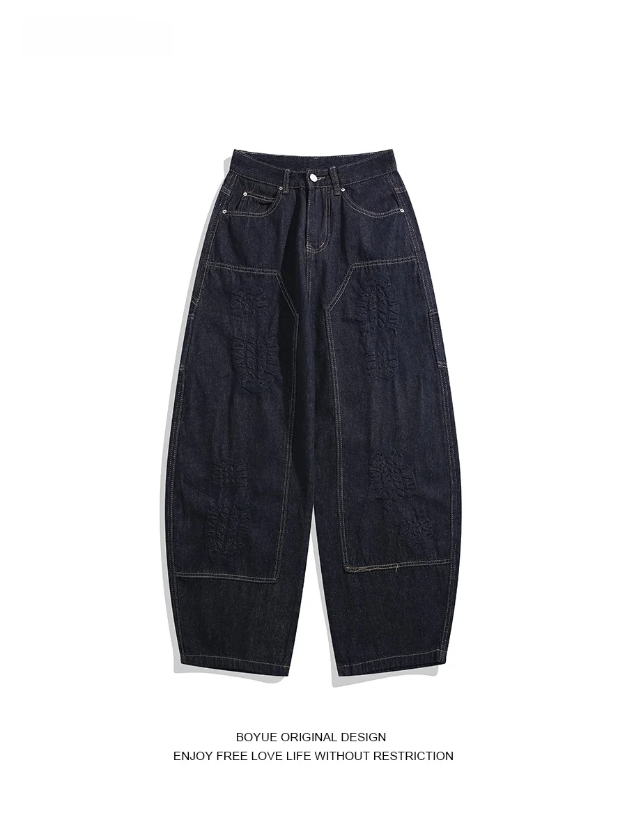 

Boyue American Sle Casual Wide Leg Jeans Knife oe Print Design Youth Leisure Workwear mid Waist Zipper Fly Cotton Po...