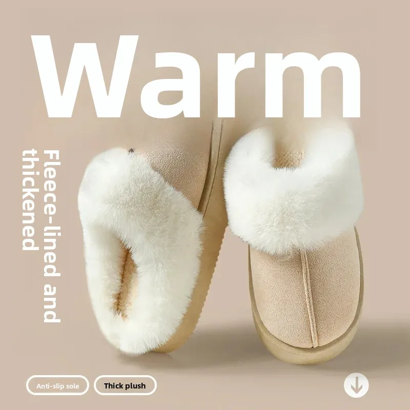 سميكة الصوف النعال المرأة شتاء دافئ داخلي المنزل استخدام المضادة للانزلاق نعال من القطن للأزواج ملابس خارجية المواد البلاستيكية