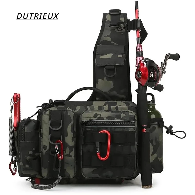 

Fishing Tackle Backpack Lure Box Gear Storage Bag Fanny Pack for Men Fly Fishing Backpack with Rod Holder Sling Shoulder Bag