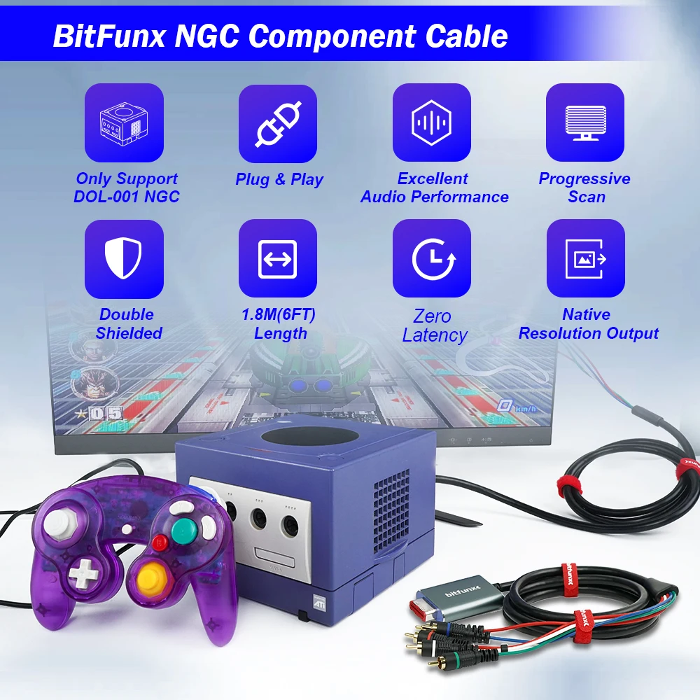 Bitfunx Component Video 5RCA YPbPr Adapter for Nintendo GameCube NGC Digital AV Output High Quality Image