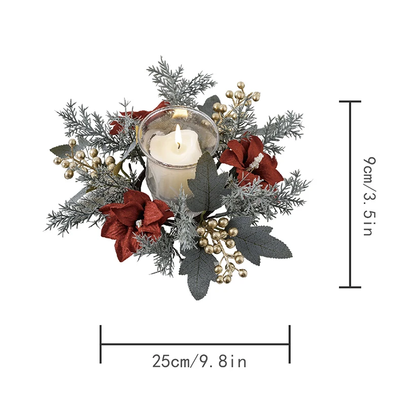 Christmas Candlestick Wreath Artificial Flowers Candle Ring Xmas New Year Table Decoration Candle Holder Garland