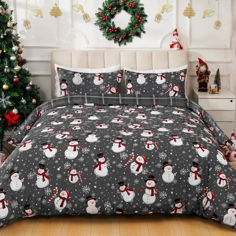 

Merry Christmas big bed duvet cover, Happy New Year farmhouse decoration duvet cover, 3 pieces (2 pillowcases, no blankets)