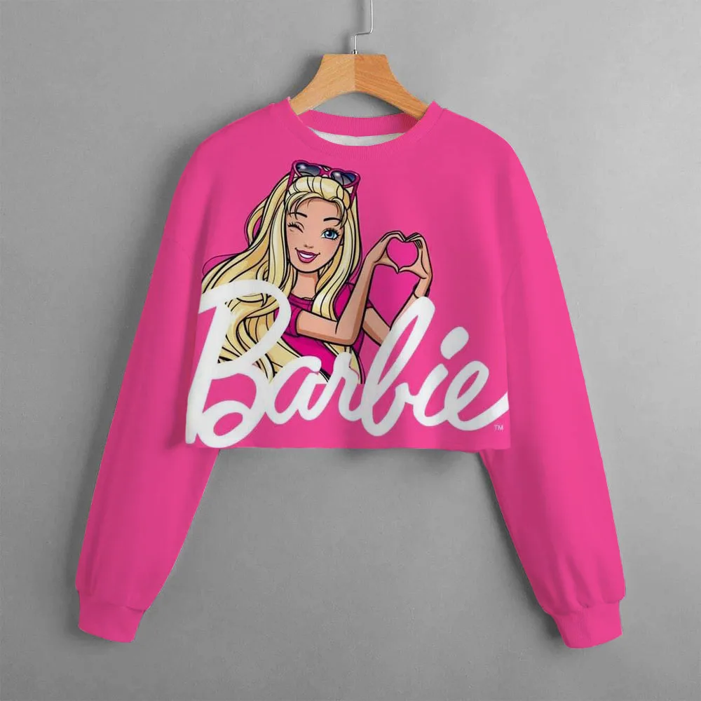 Girls Hoodie Casual Cartoon Anime Fun Print Children's Top Spring and Autumn Barbie Girls' Short Round Neck Sweater