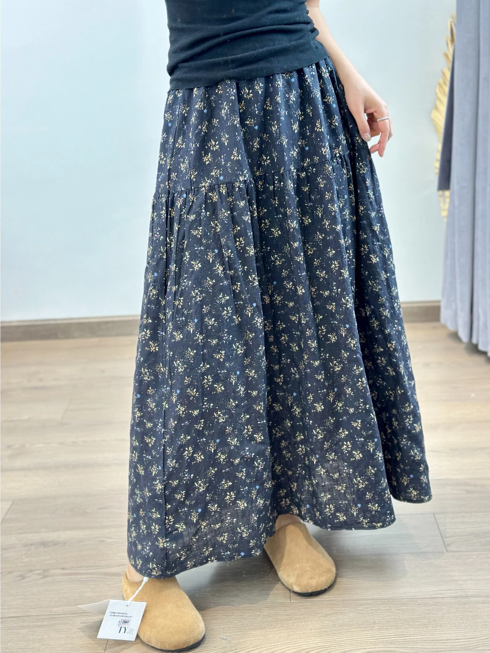 

Retro Floral Print A-Line Midi Skirt plus Size Casual Cotton Blend High Waist Summer New Sle Women's Faion plus Size Skirts