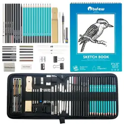 Bview Art 50 Pack Drawing Sketching Supplies Set Sketch Kit with Sketchbook Graphite Charcoal Pastel Pencil