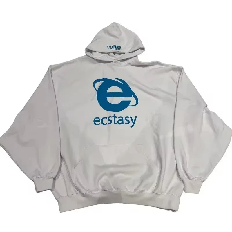 Streetwear Hoodie Ecstasy Letter Graphic Print Pullover Men Y2K Style Oversized Harajuku Sweatshirt Hip Hop Hooded Clothes Women