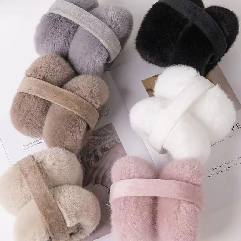 Winter Warm Ear Muffs Wool Pole Cloth Pole Earmuffs Folding Fleece Warm Earmuffs Foldable Faux Fur Outdoor for Women Men