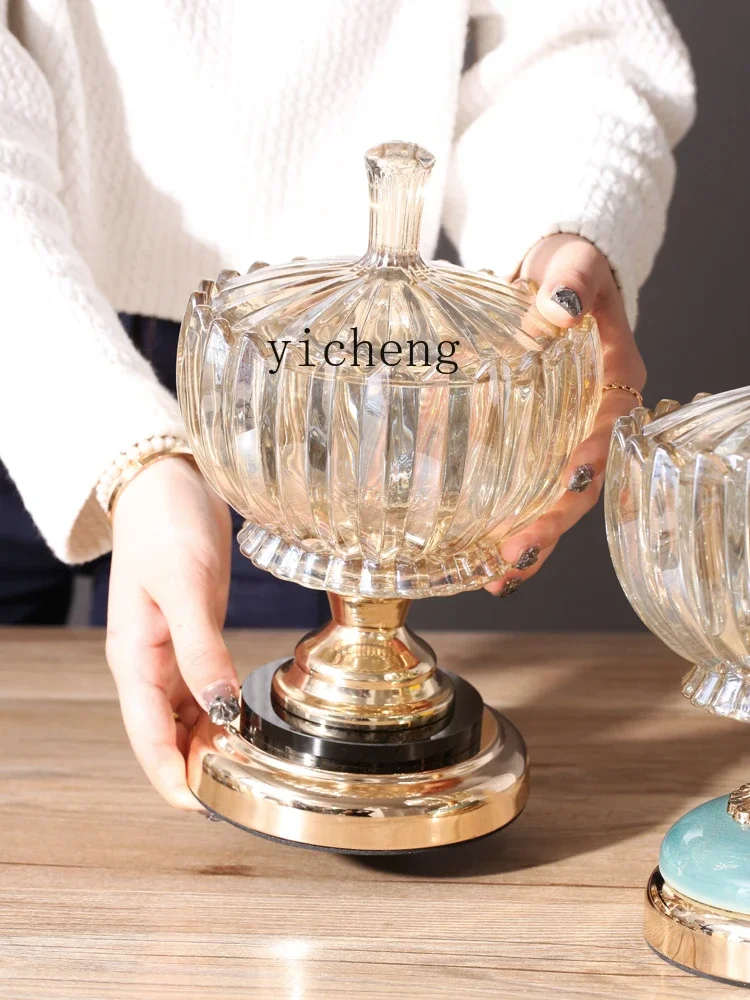 BJ-21  Light Luxury Crystal Glass Ceramic Candy and Dried Fruit Storage Jar with Lid American Style Decorative Ornament