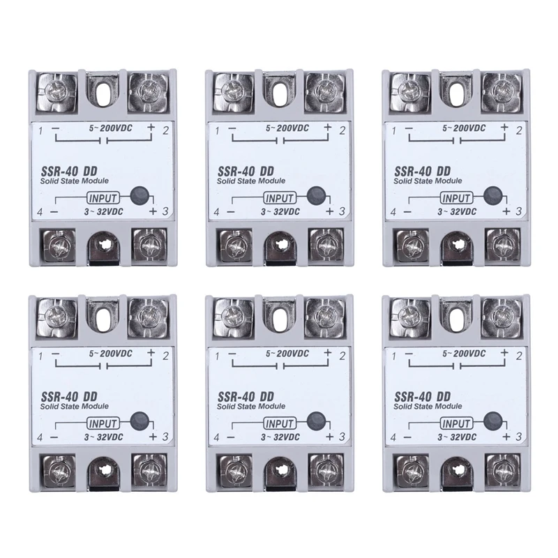 6X Single Phase Solid State Relay DC-DC SSR-40DD 40A DC3-32V DC5-60V White+Silver