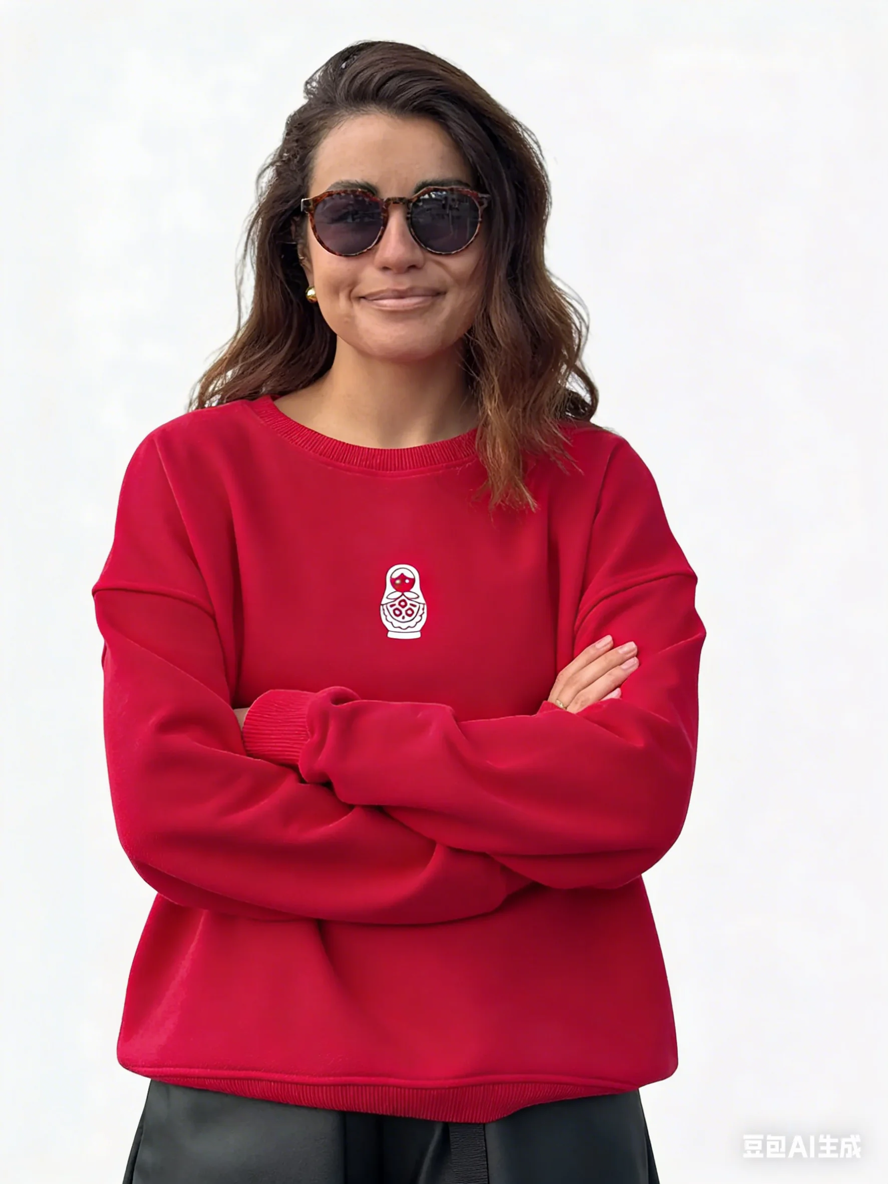 Chic Cute Russian Doll Printed Red Sweatshirt Hoodie Sweet Russian Girls Loose Vintage Streetwear Large Size Women Autumn Tops