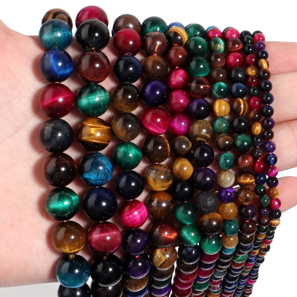Natürliche Stein Perlen Bunte Tigerauge Perlen 6/8/10mm Runde Lose Spacer Perlen Für Schmuck Machen DIY Armband Halskette Liefert