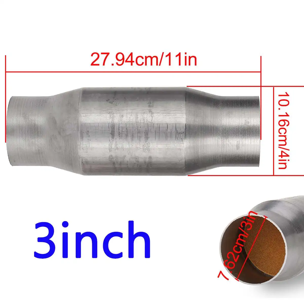 1pc 3inch Stainless Steel High-Flow Performance Universal Catalytic Converter Inlet/Outlet 400 cell Weld-On 11