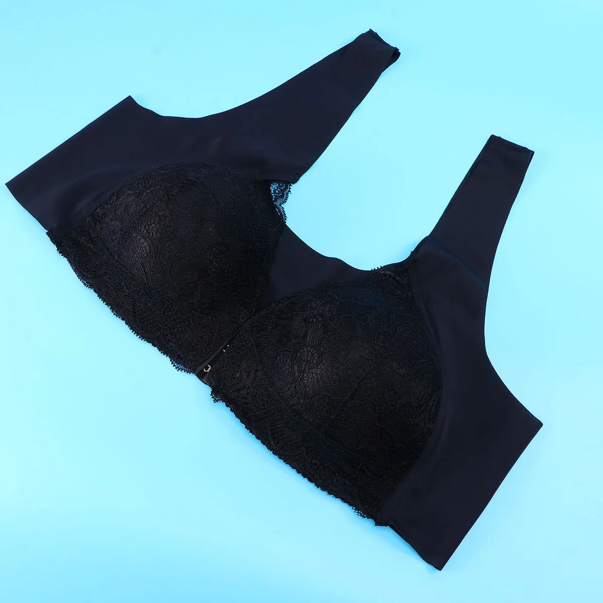 

Бюстгальтер без стального кольца, цельный бесшовный бюстгальтер с пряжкой спереди для женщин, женский черный тканевый удобный бюстгальтер для тела