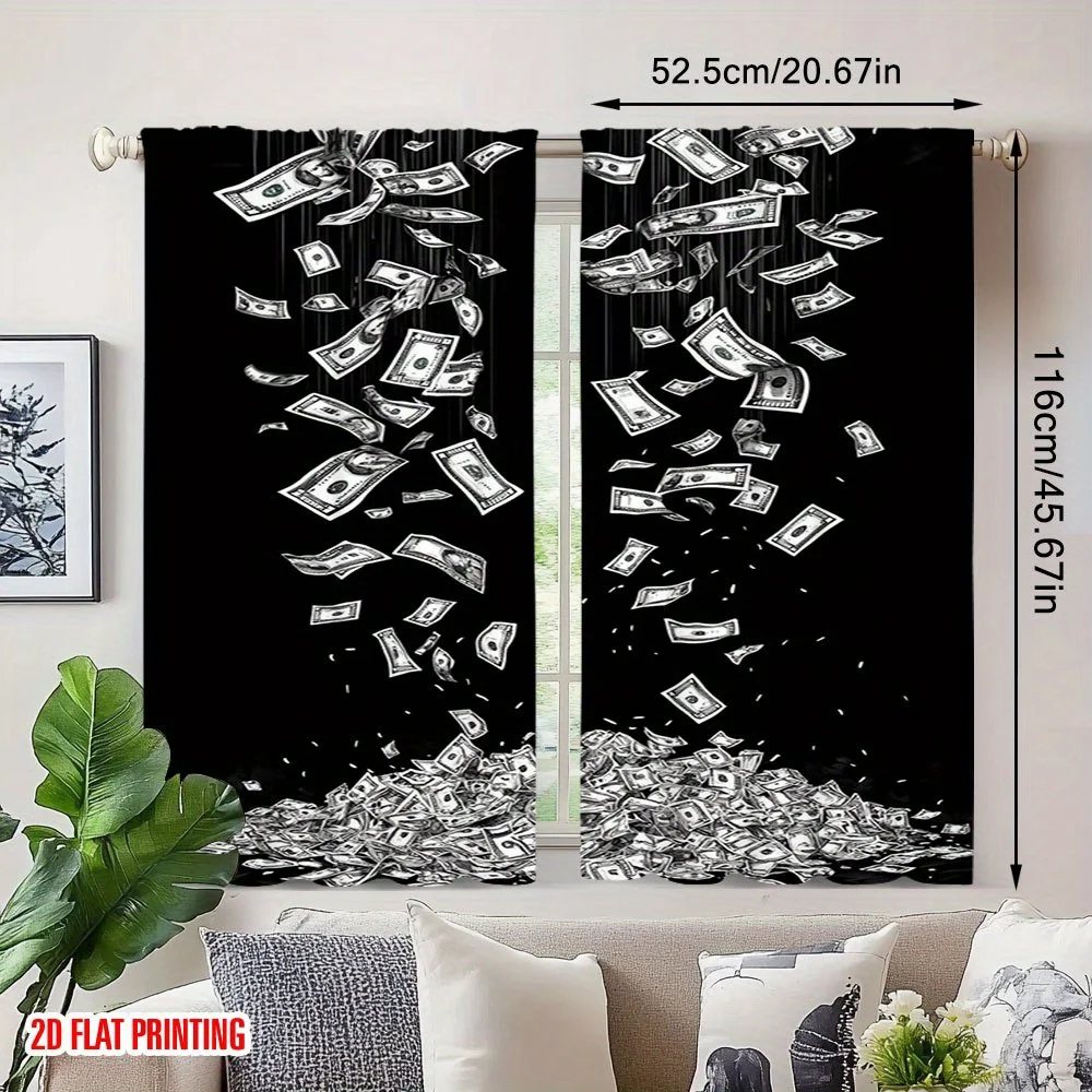 Money Rain Blackout Curtains - Falling Dollar Bills Cash Graphic Window Drapes for Living Room Bedroom Home Decor