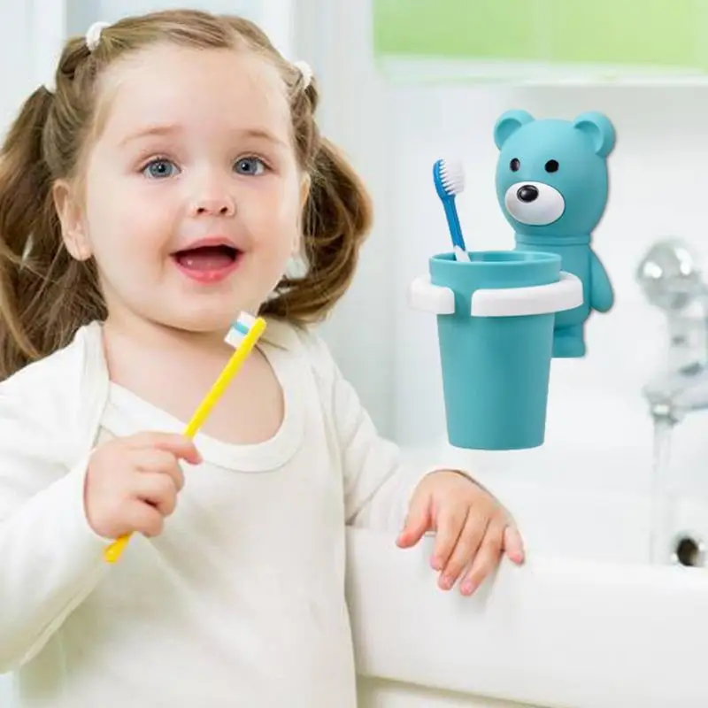 With Rinse Cup Wall Mounted Toothbrush Holder Cup High Quality Cute Cartoon Shaped Toothbrush Holder