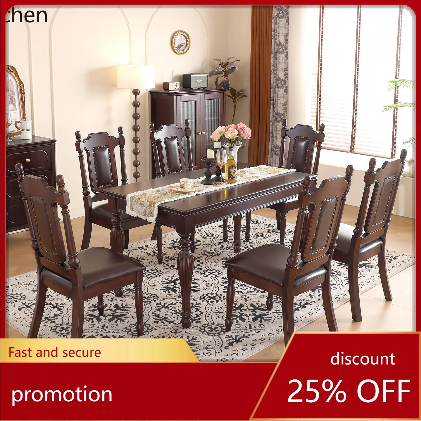 

HXL Solid Wood Black Walnut Color Dining Table Rectangular Full Solid Wood Dining Table