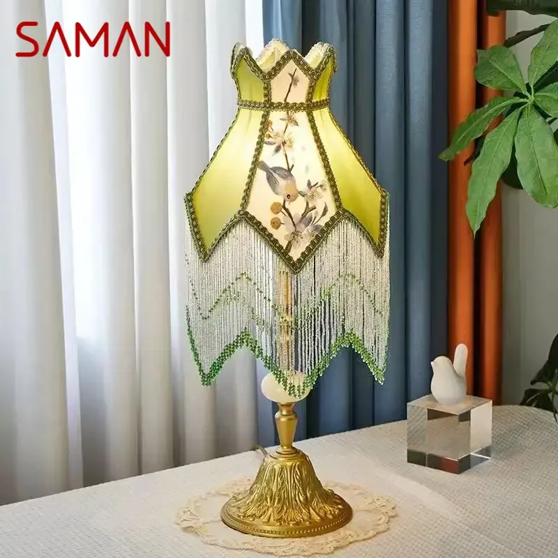 

SAMAN A French Table Lamp Floor Lamp American Retro Living Room Bedroom Villa European Pastoral Creative Tassels Desk Light