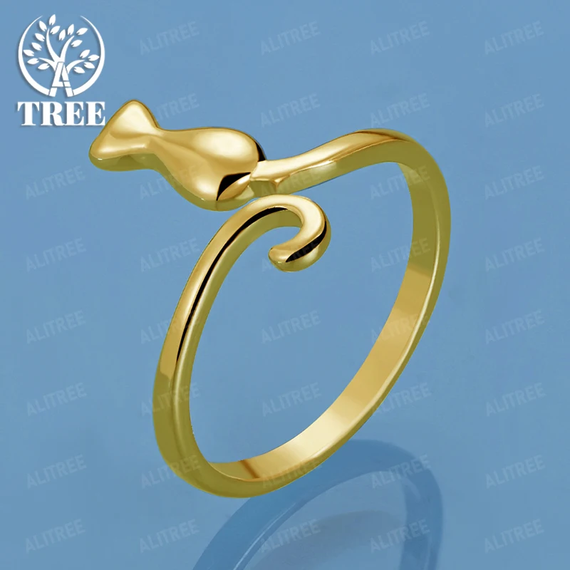 

18k Gold Ring Cat/Tail Ring Women Birthday Wedding Party Gift Fashion Cute Fine Jewelry Gift Accessories For Girlfriend