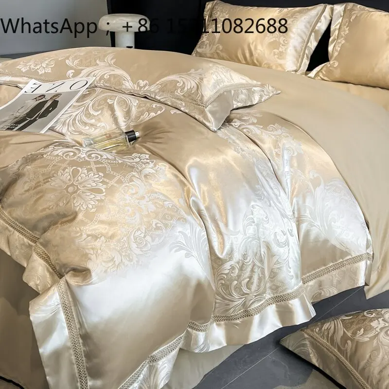 LLY light luxury high-end satin jacquard four-piece cotton bed sheet quilt cover four-season bedding