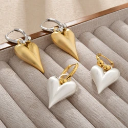 New European and American Contrasting Brushed Peach Heart Copper Plated Real Gold Light Luxury High-end Earrings
