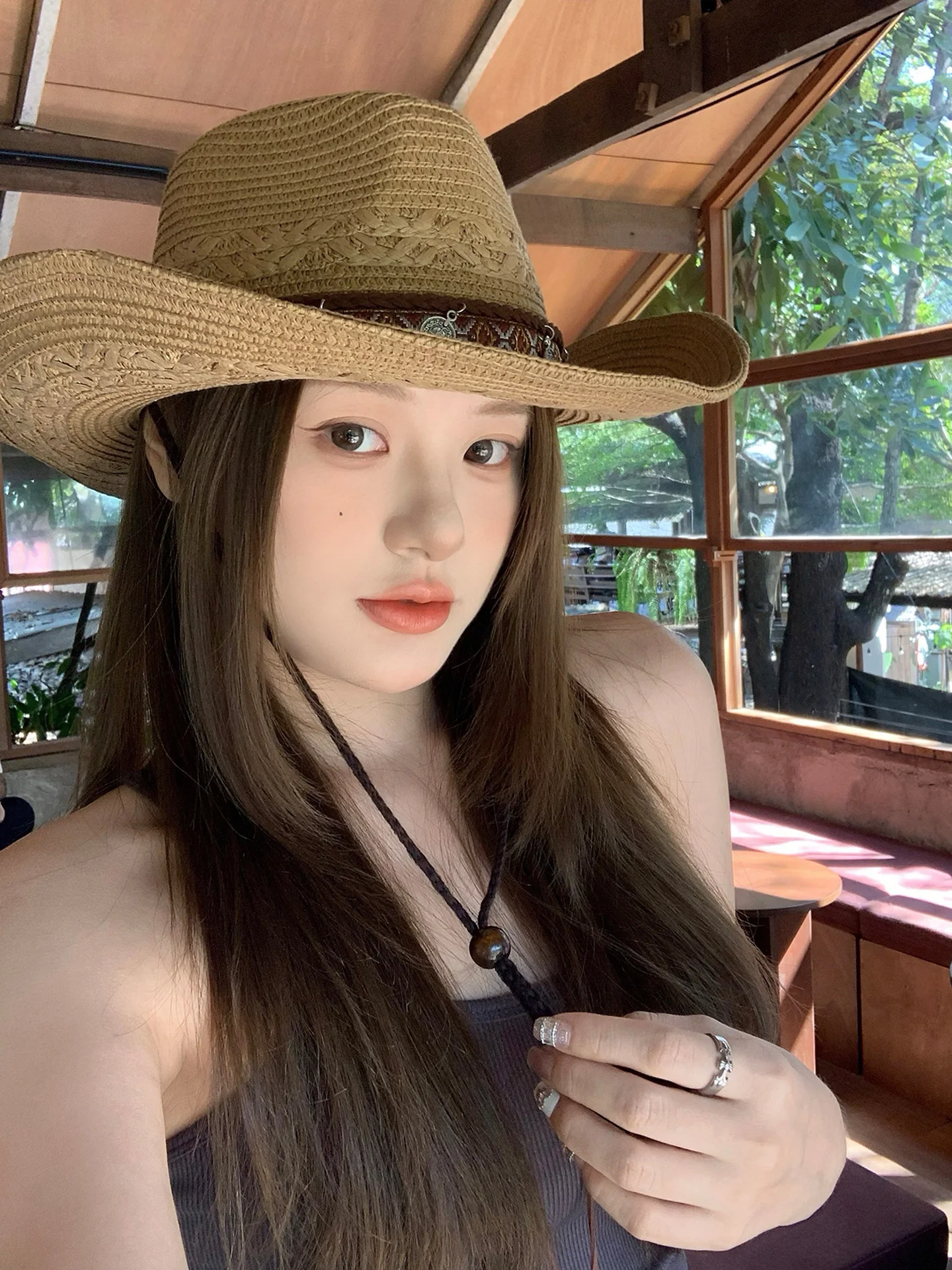 Western Style Straw Weaving Jazz Hat Women's Summer Large Brim Hat Travel Photography Tourist Cap Ethnic Folklore Hat
